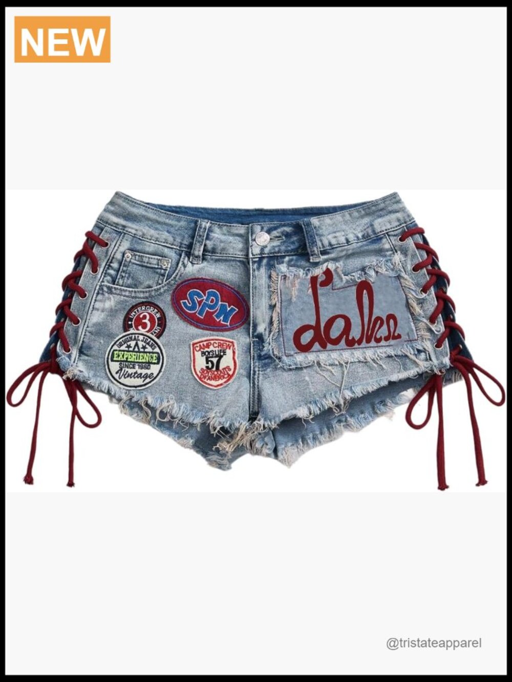 Y2k Denim Shorts Lace Up Graphic Mini Music Festival Outfits